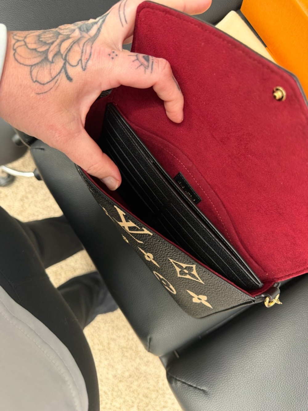 Louis Vuitton Black Monogram Mini Envelope Bag with Cream Accents and Gold Chain - Picture 3 of 5